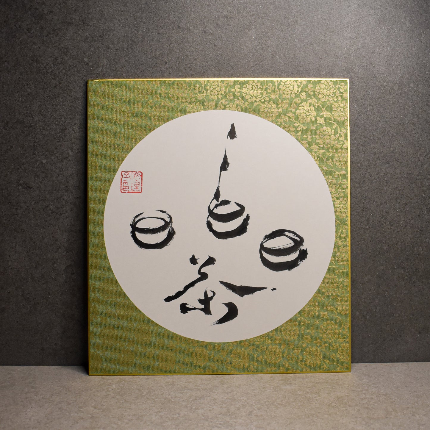 Original Calligraphy: Tea Cups on Shikishi Board