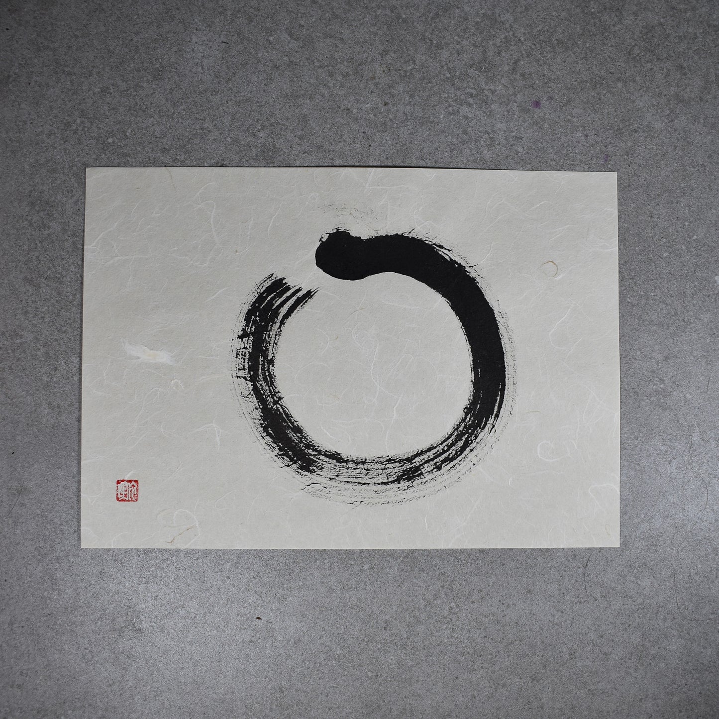 Original Calligraphy Art: Textured Landscape Washi Enso