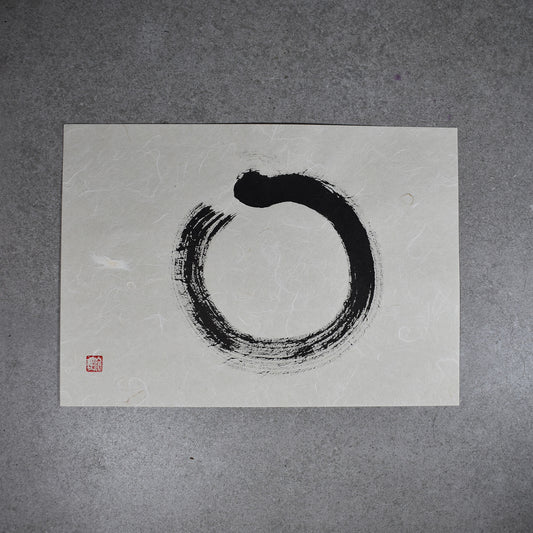 Original Calligraphy Art: Textured Landscape Washi Enso