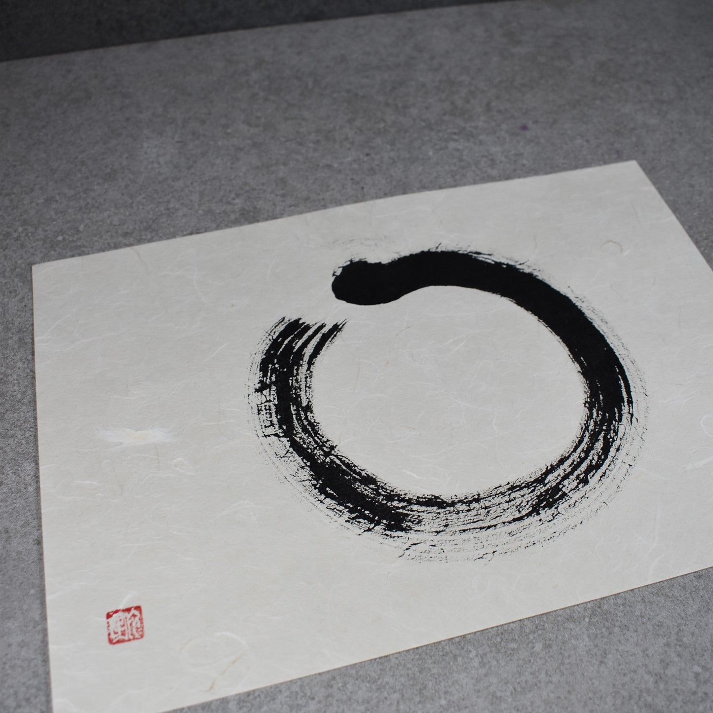 Original Calligraphy Art: Textured Landscape Washi Enso