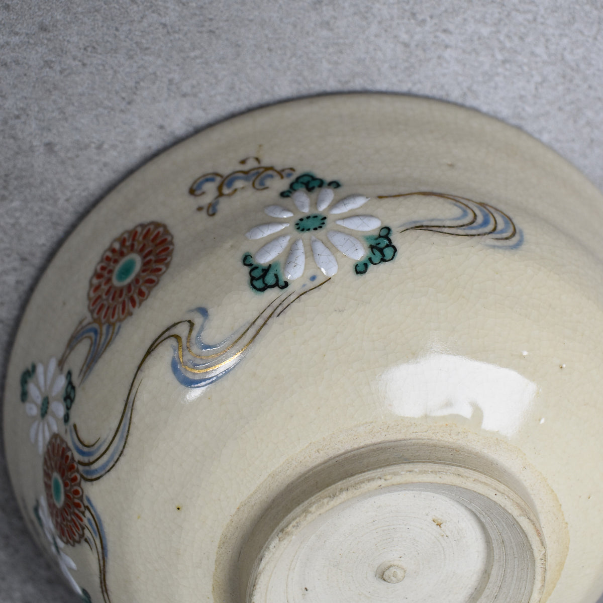 Kyo-yaki Summer Hira-gata Chrysanthemum Chawan